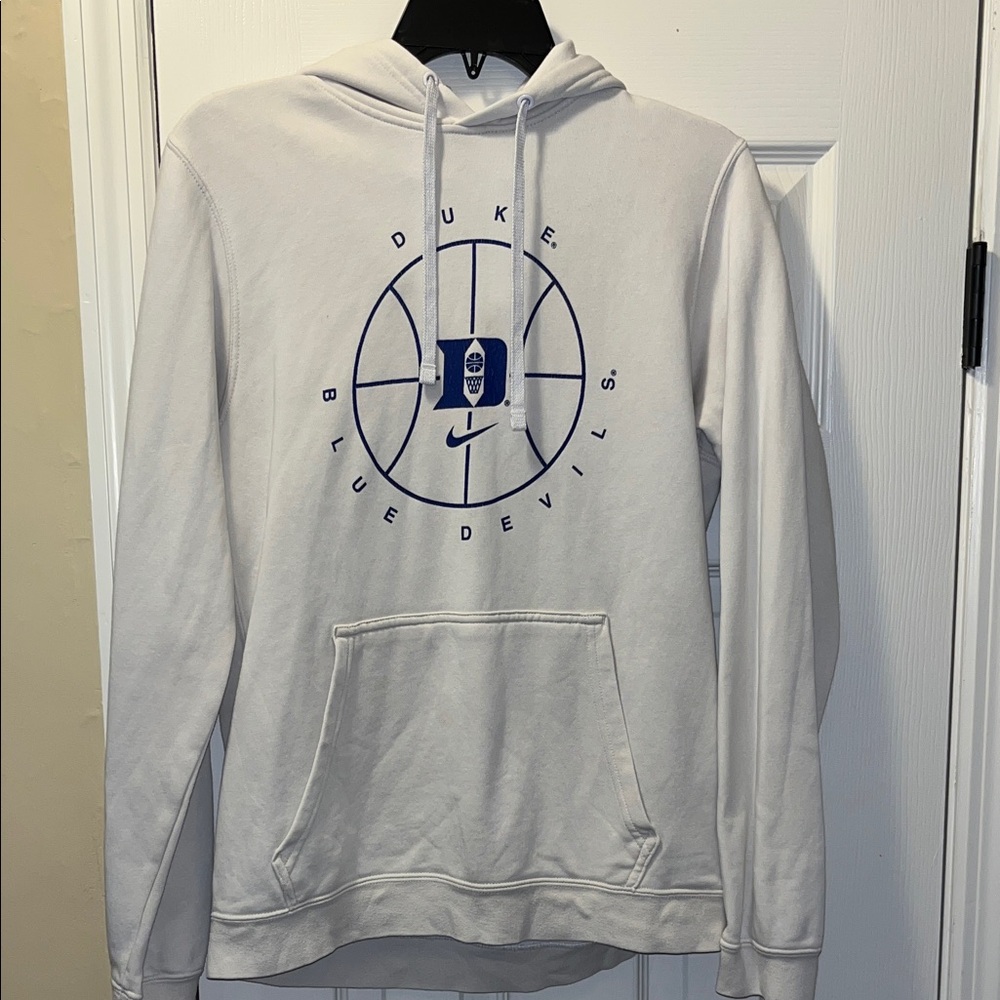 Nike White Hoodie with Blue Duke Design